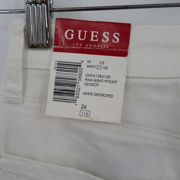 GUESS Womens 26 Pima Bling Pocket Distressed Solid White Denim Skinny Jeans NEW - Picture 10 of 16
